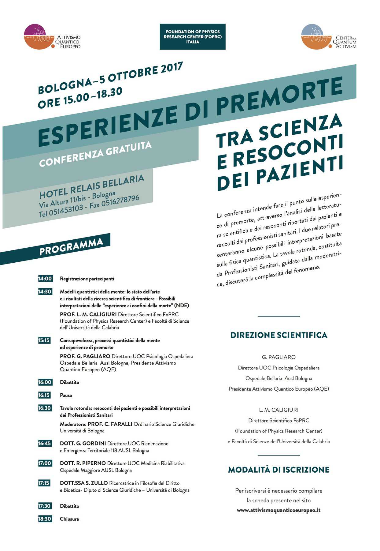 ESPERIENZE DI PREMORTE – BOLOGNA 5 OTTOBRE 2017